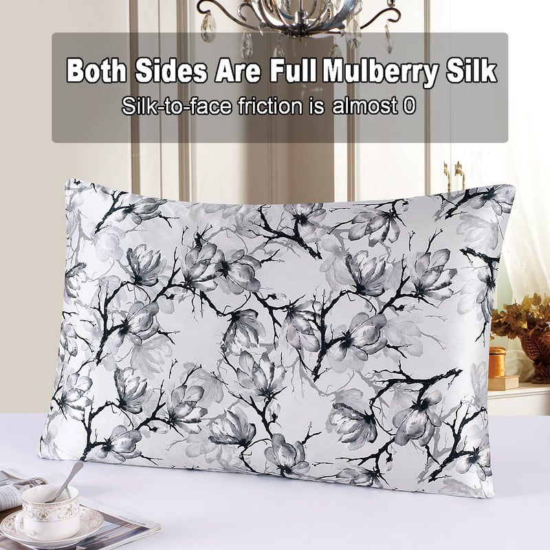 MAXFEEL 100% Pure Mulberry Silk Pillowcase with Zipper for Skin&Hair Care Both Sides Soft Breathable (Pattern02, Standard) - Image 2